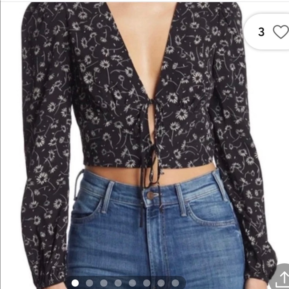 Elodie Black Floral Tie-Front Crop Top